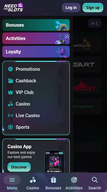 Mobilní aplikace Needforslots na chytrém telefonu