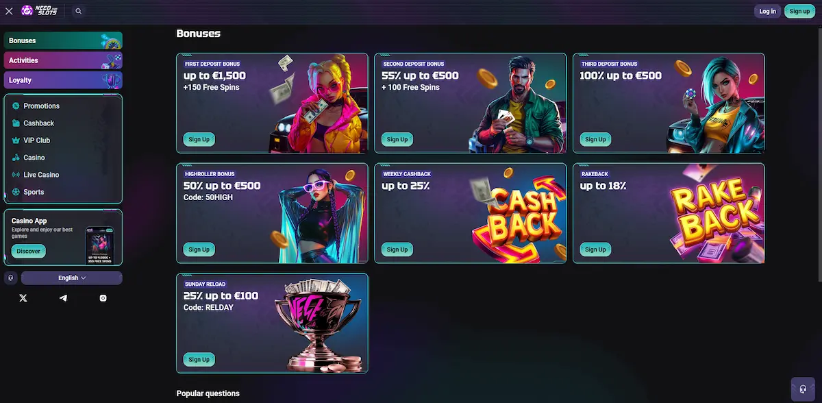 Uvítací bonus Needforslots až 1 500 € a 250 free spinů