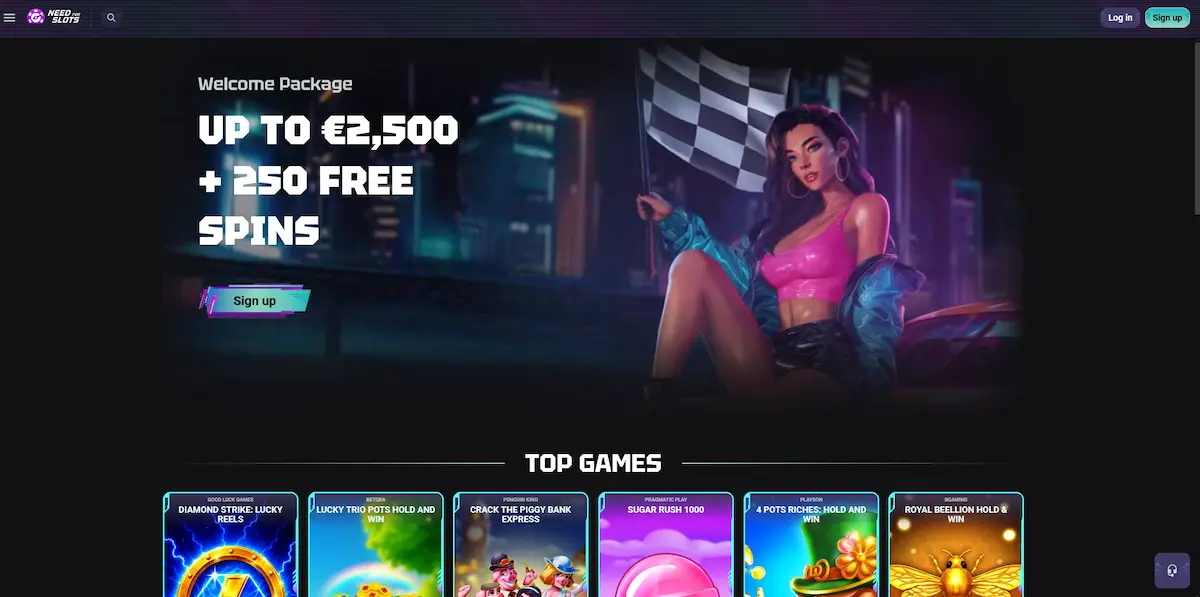 Domovská stránka online casina Needforslots s přehledem her a bonusů