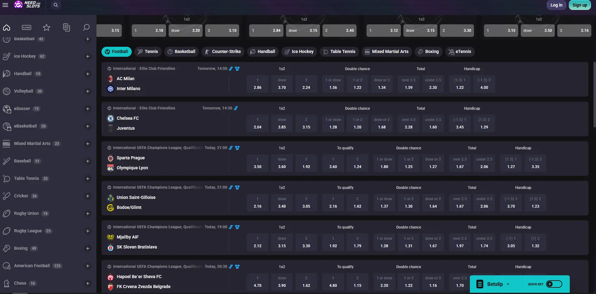 Sportovní sázky a live betting v nabídce Needforslots